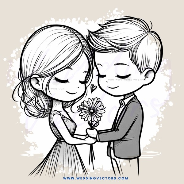 boy and girl holding hands with flowers