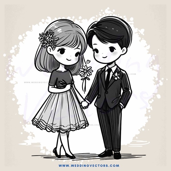 a girl and boy with flowers in their hands