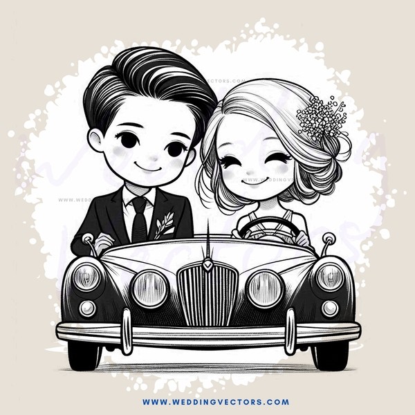 a boy and girl in a vintage car