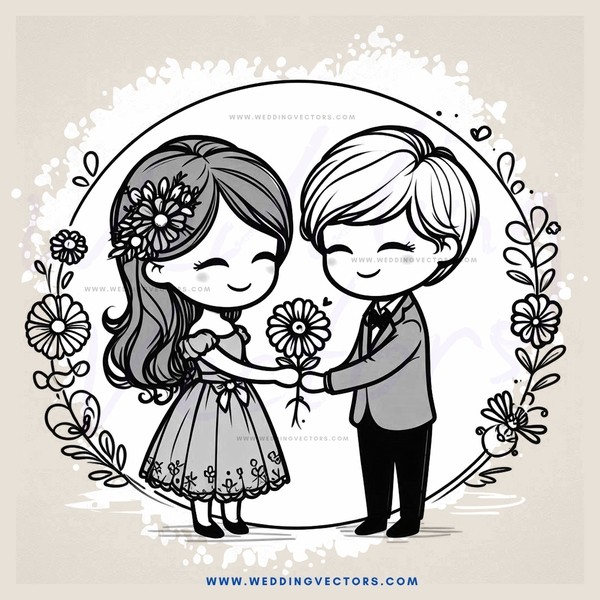 a young couple exchanging flowers for their wedding