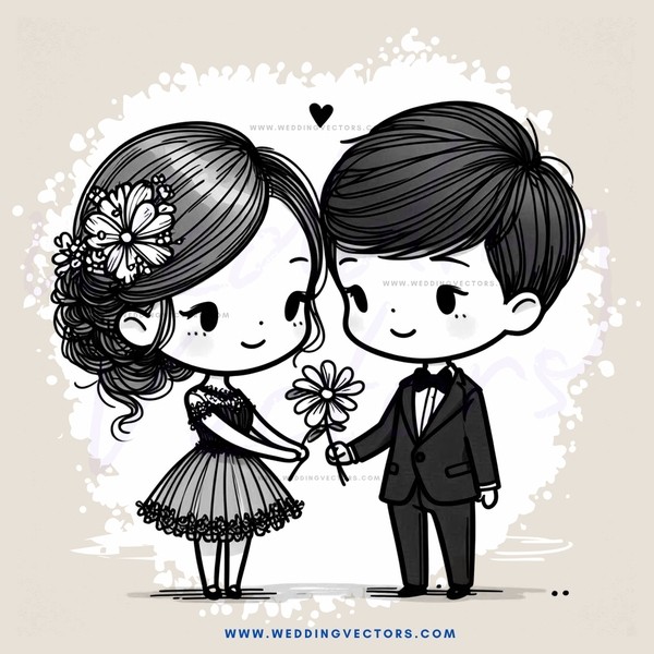 a boy and girl holding flowers