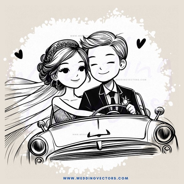a wedding car with bride and groom as passengers