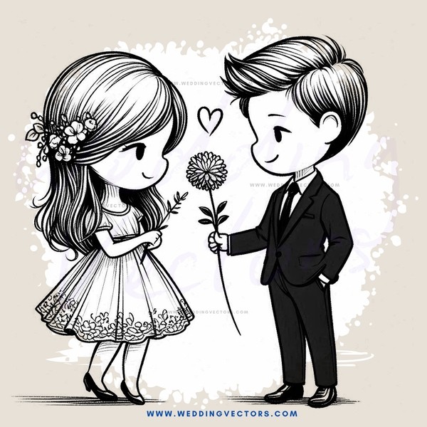 boy and girl with flower and rose