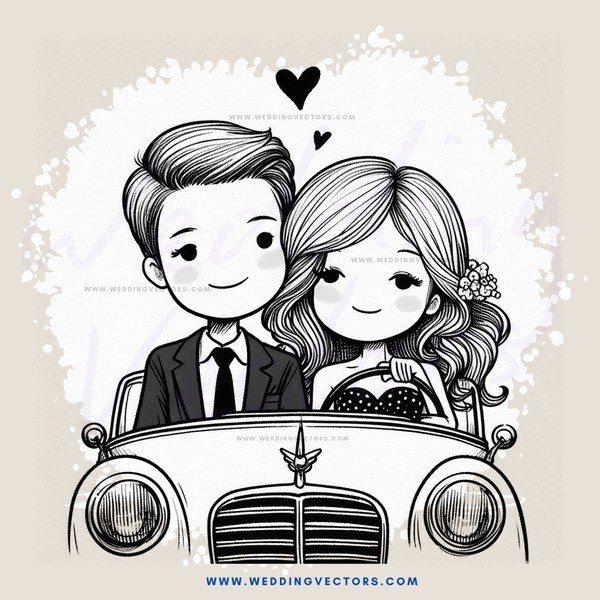 a couple in a car with an old model car