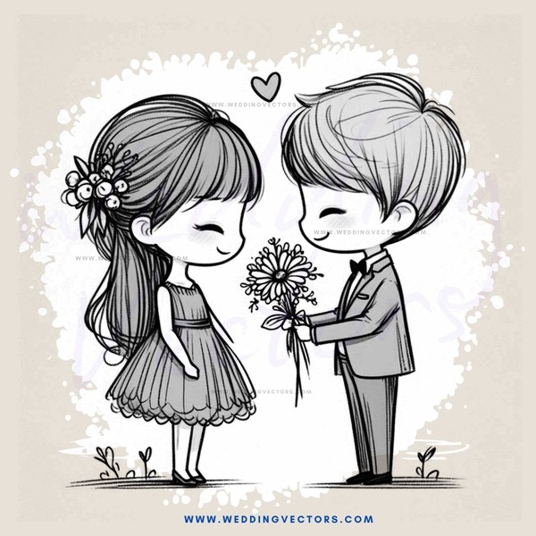 kissing couple holding flowers and wearing dresses