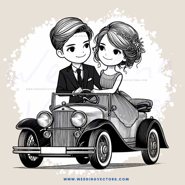 a couple in a vintage car