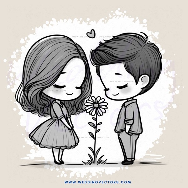 two people next to a flower