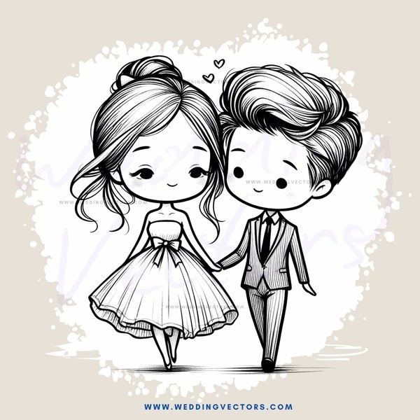 a boy and girl holding hands in wedding attire
