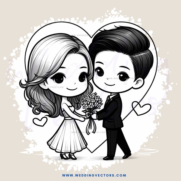 a couple holding flowers and hearts