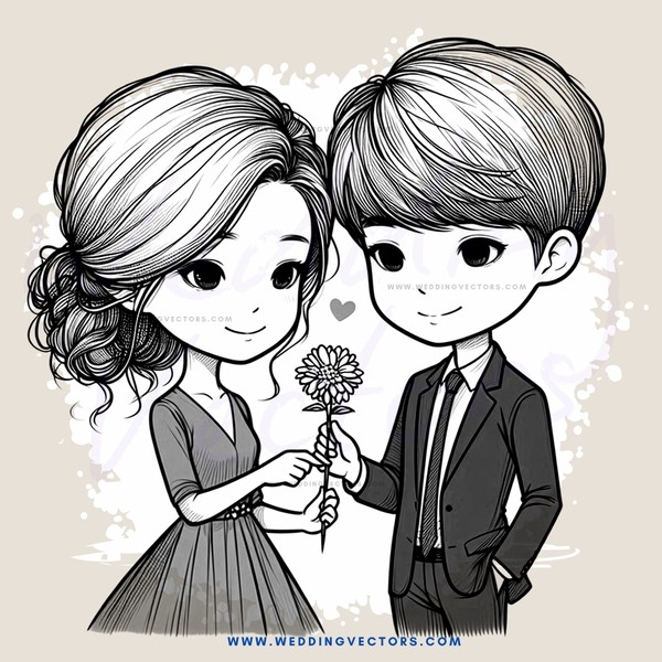 a boy and girl holding flowers together