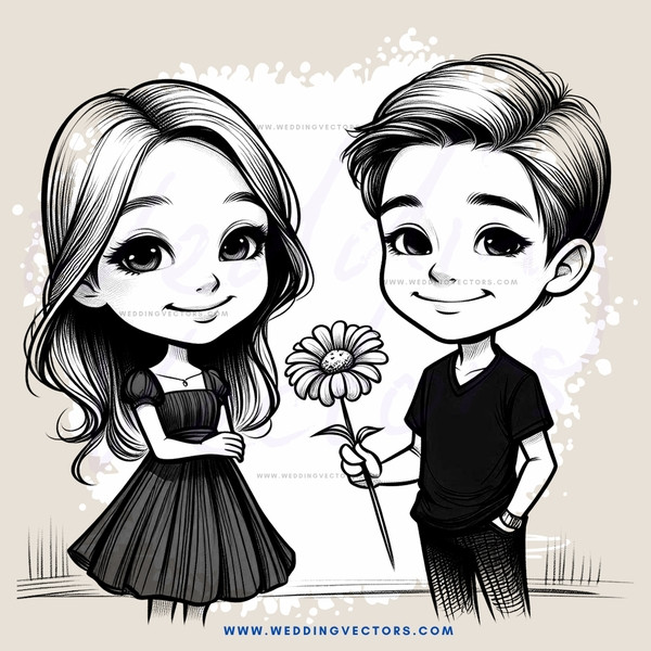 cartoon kids holding flower