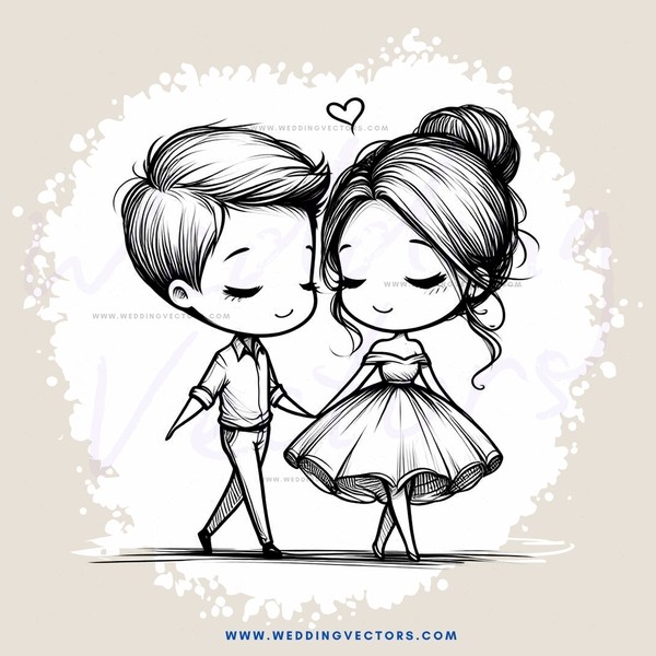 a couple in a cartoon style drawing