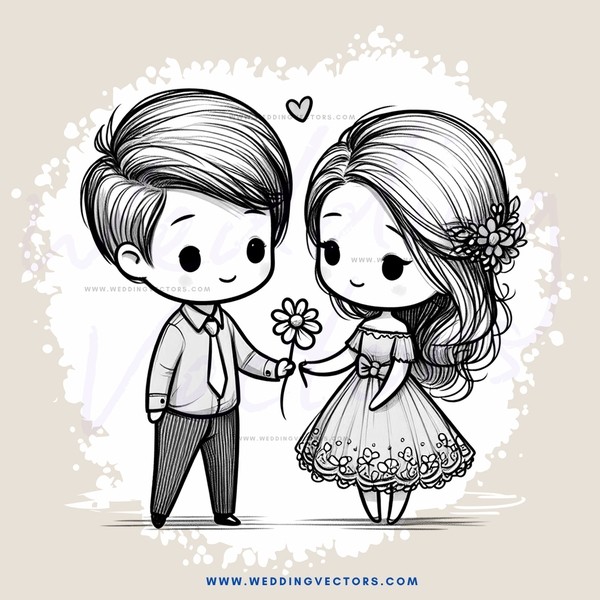 a boy and girl holding flowers