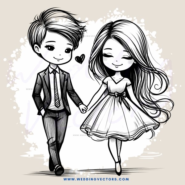 boy and girl holding hands in cartoon drawing