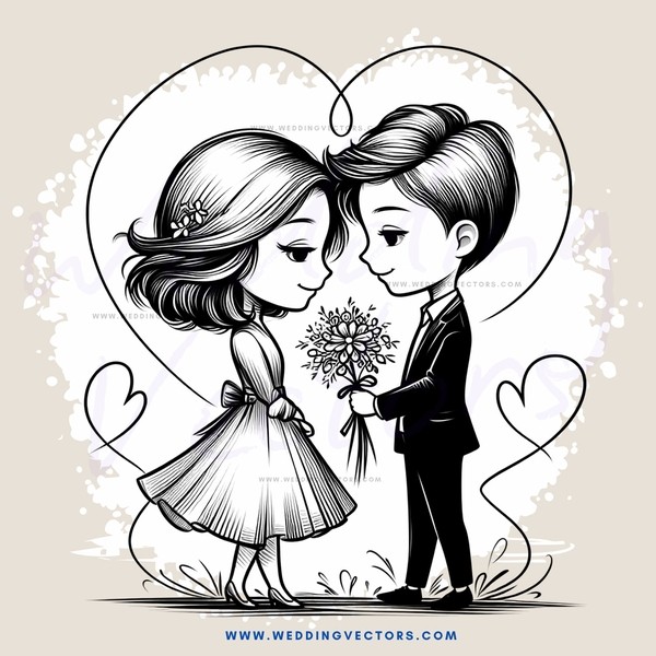 lovers with flowers and hearts