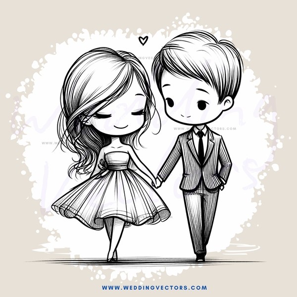 boy and girl holding hands in wedding dress and suit