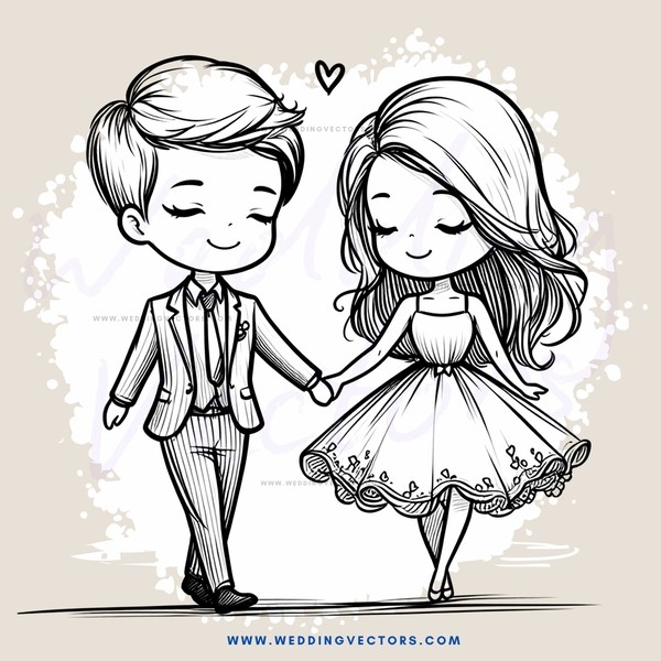 a couple dancing together in a simple black and white drawing