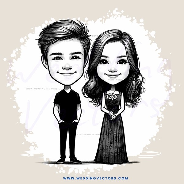 cartoon boy and girl standing together