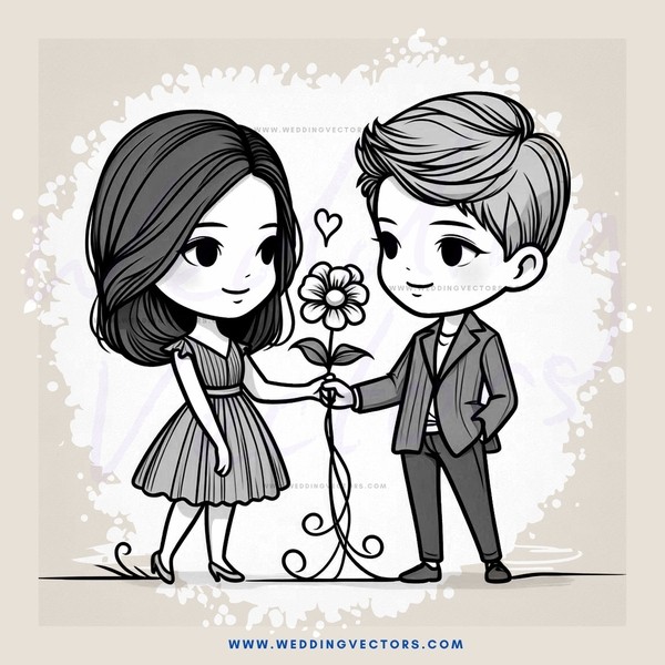girl and boy with a flower
