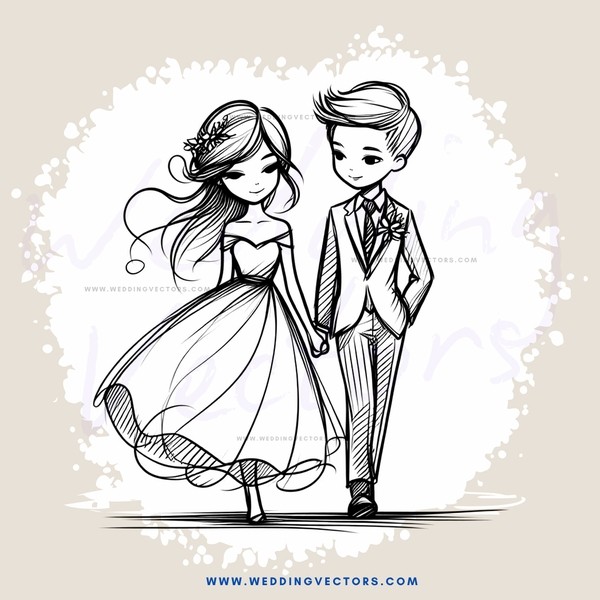 a couple holding hands in a wedding gown
