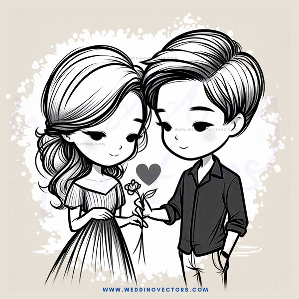 boy and girl holding flower with heart emoji on paper