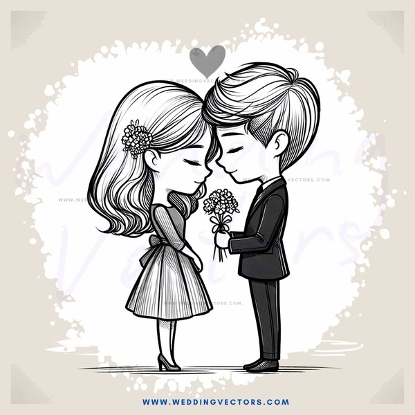 a cartoon drawing of a couple in love