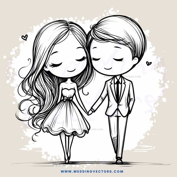 a couple in black and white illustration