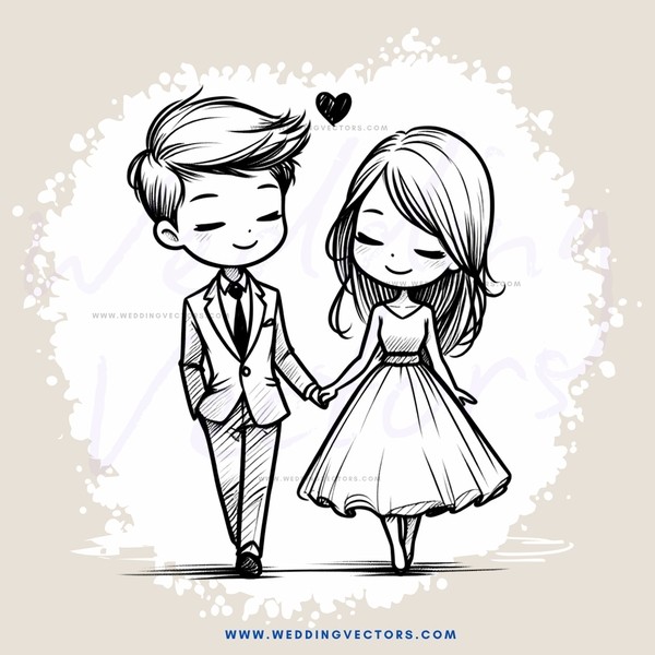 boy and girl holding hands in heart outline