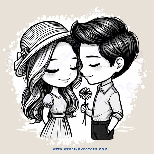 boy and girl standing close together with flower in hand
