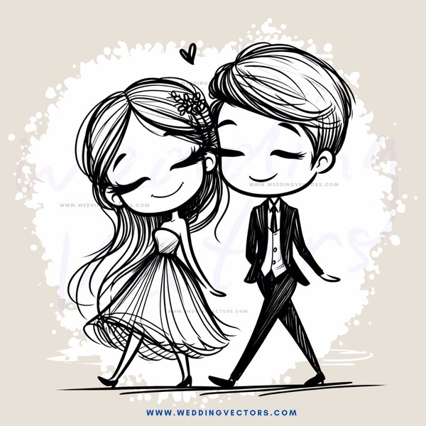 a couple walking with hearts in their eyes
