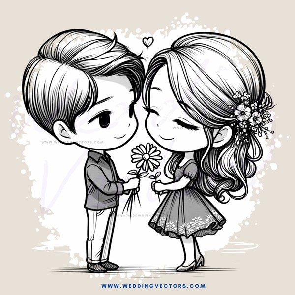 a boy and girl holding flowers and hugging