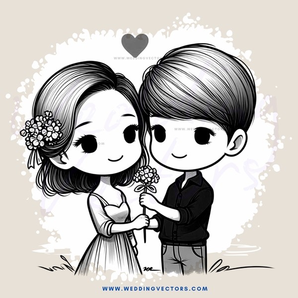 young couple holding hands and flowers