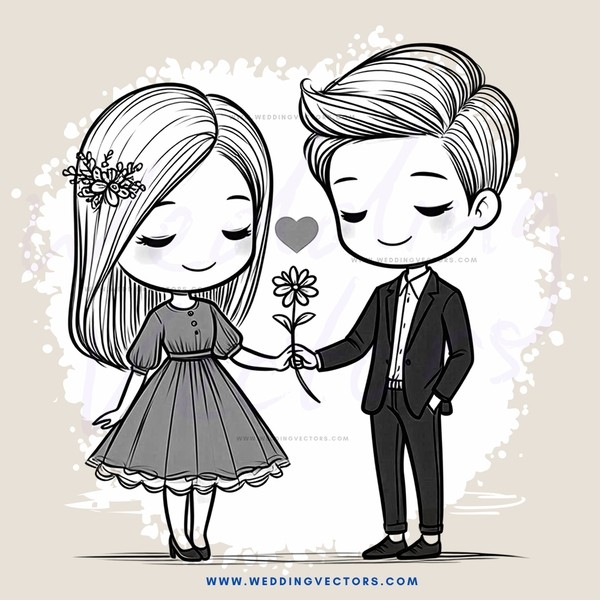 a boy and girl holding hands with flowers