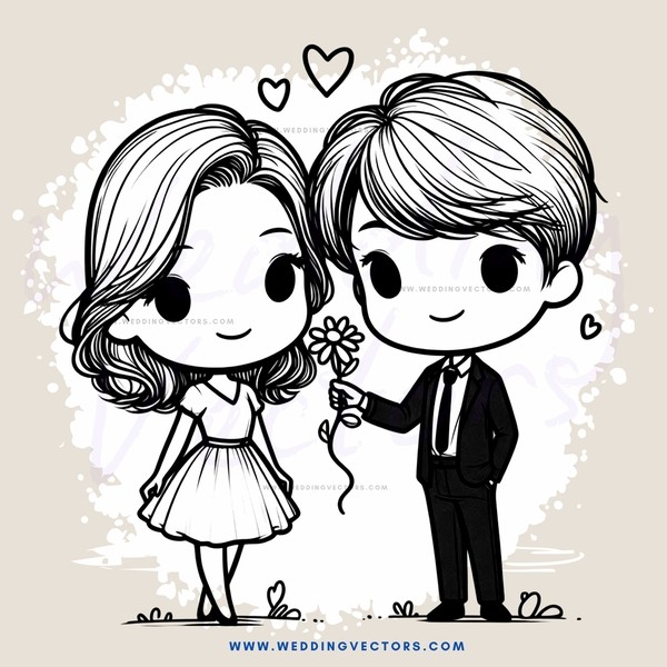 two people holding flowers and dressed in black and white