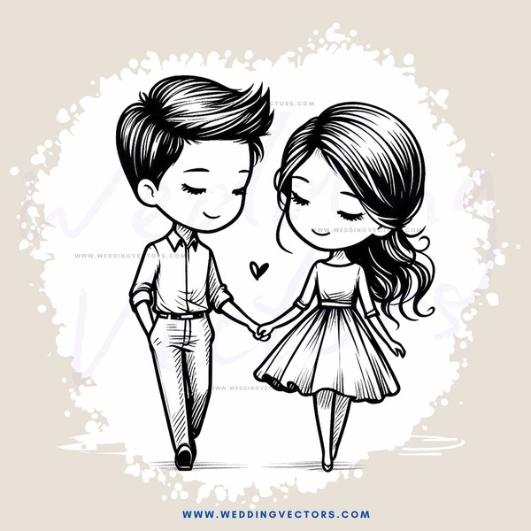 cartoon couple holding hands in circle