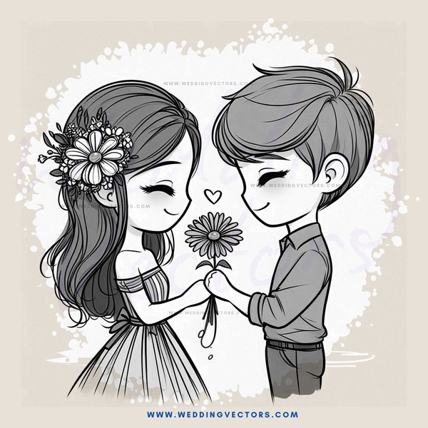 boy and girl with flowers holding flower