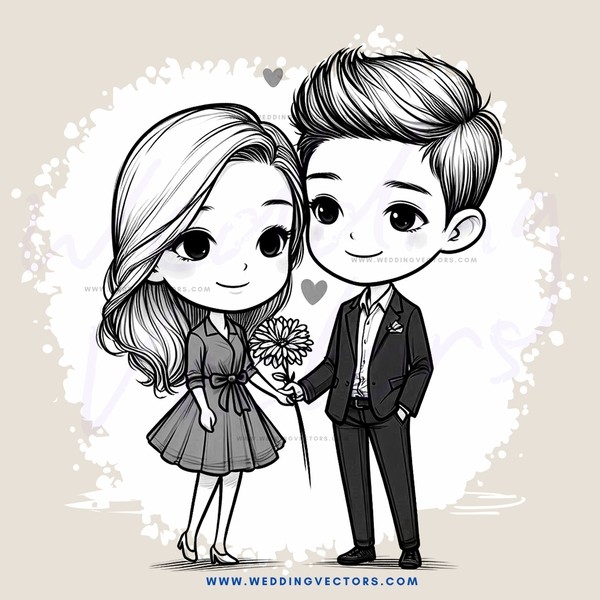 a boy and girl holding flowers