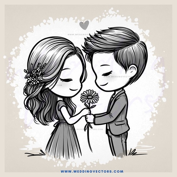 a boy and girl holding flowers