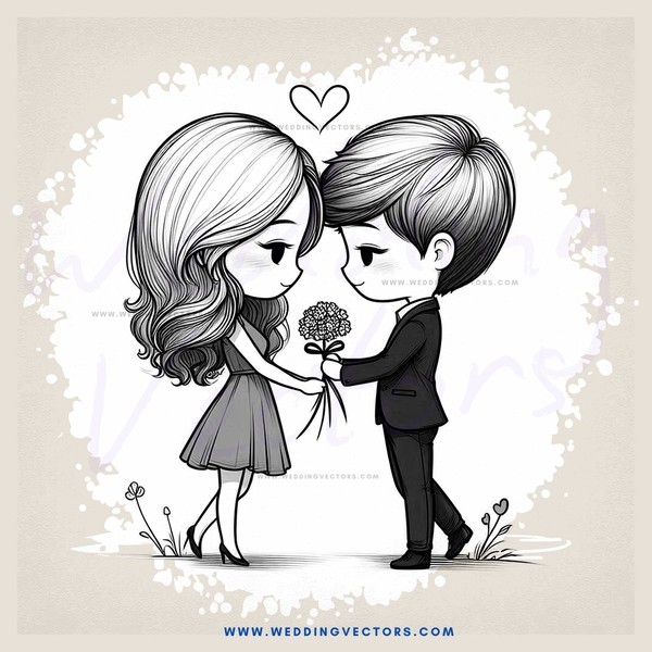 a couple posing with flowers and an eye-catching heart