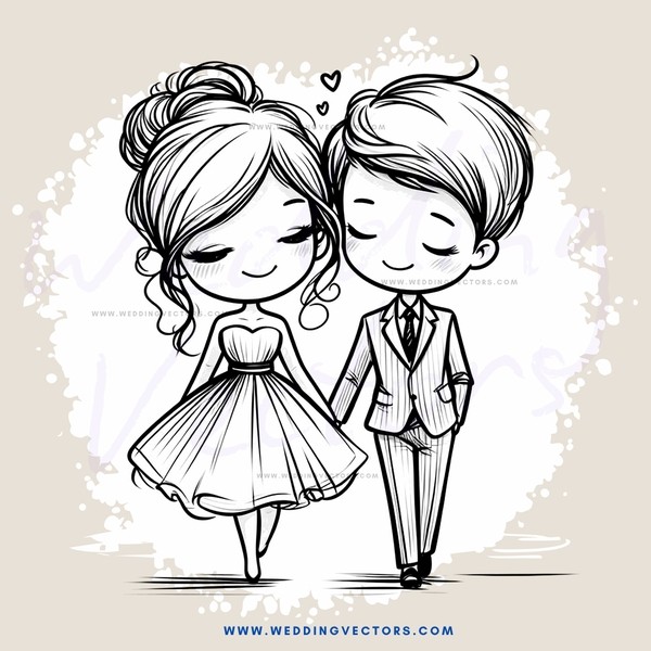wedding anniversary cartoon drawing with hugs