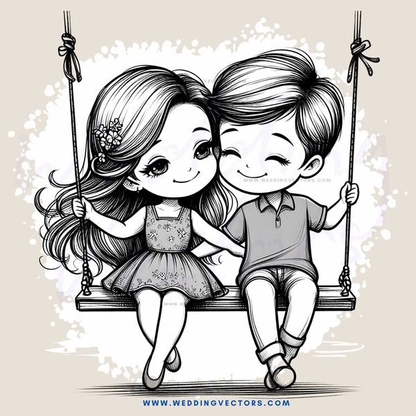 a boy and girl on swings