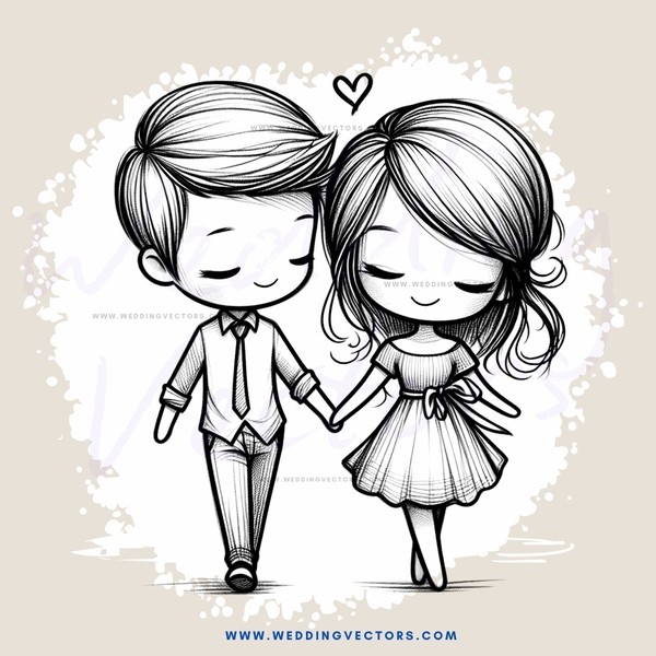 a boy and girl with hearts around them