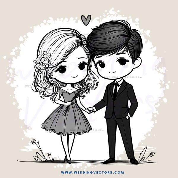 a couple holding hands in an illustration