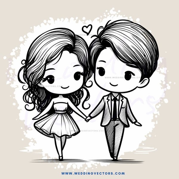 cartoon couple holding hands