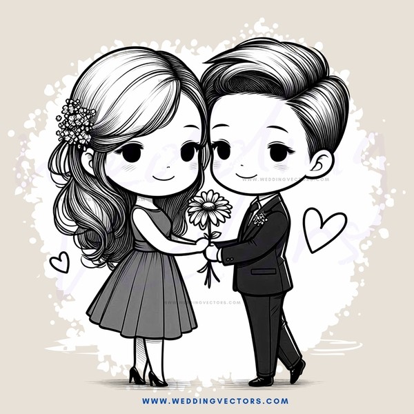 a boy and girl holding flowers