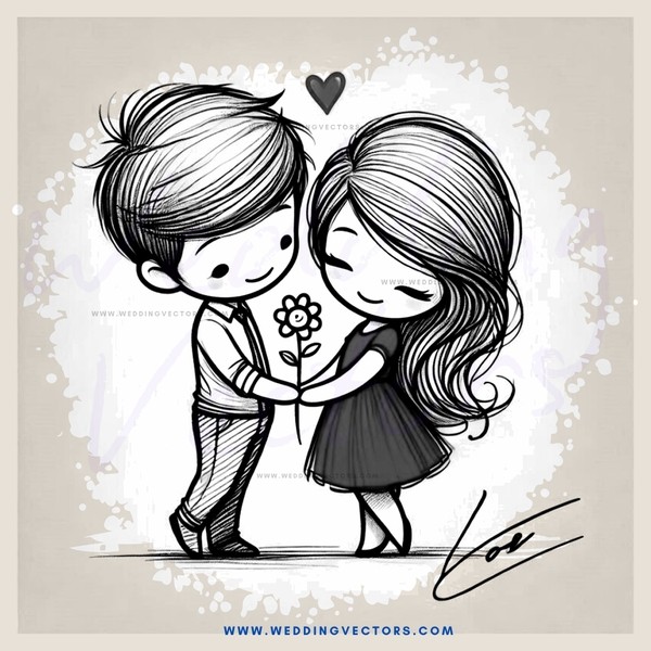 a boy and girl holding a flower