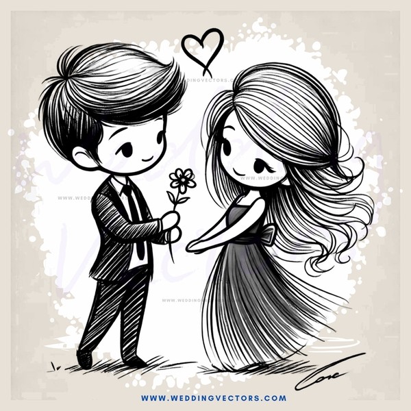 a boy and girl holding flowers