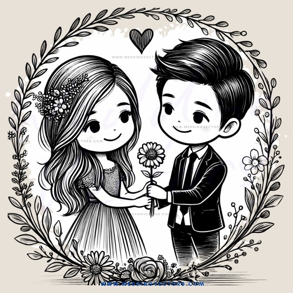 couple's love bouquet with flowers and leaves around them