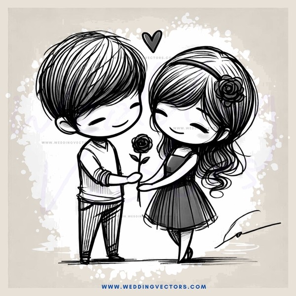 a boy and girl sharing flowers