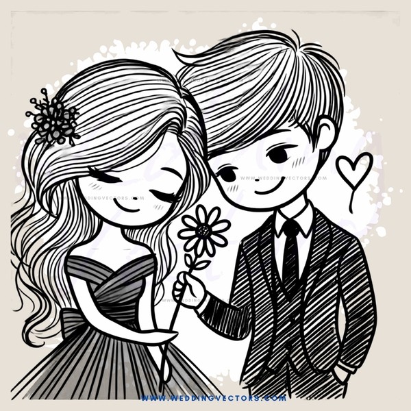 a young couple holding flower and smiling